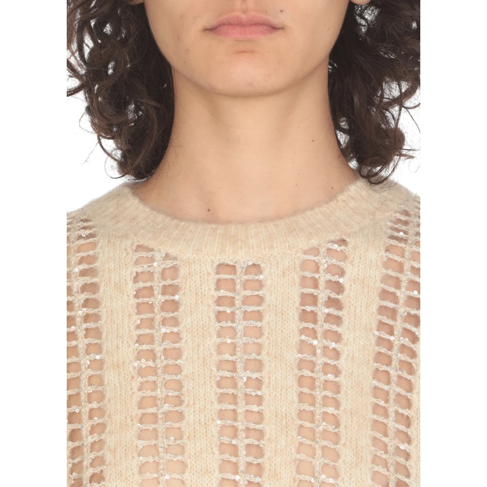 BRUNELLO CUCINELLI Beige Kant Trui Korte Mouwen Beige Dames