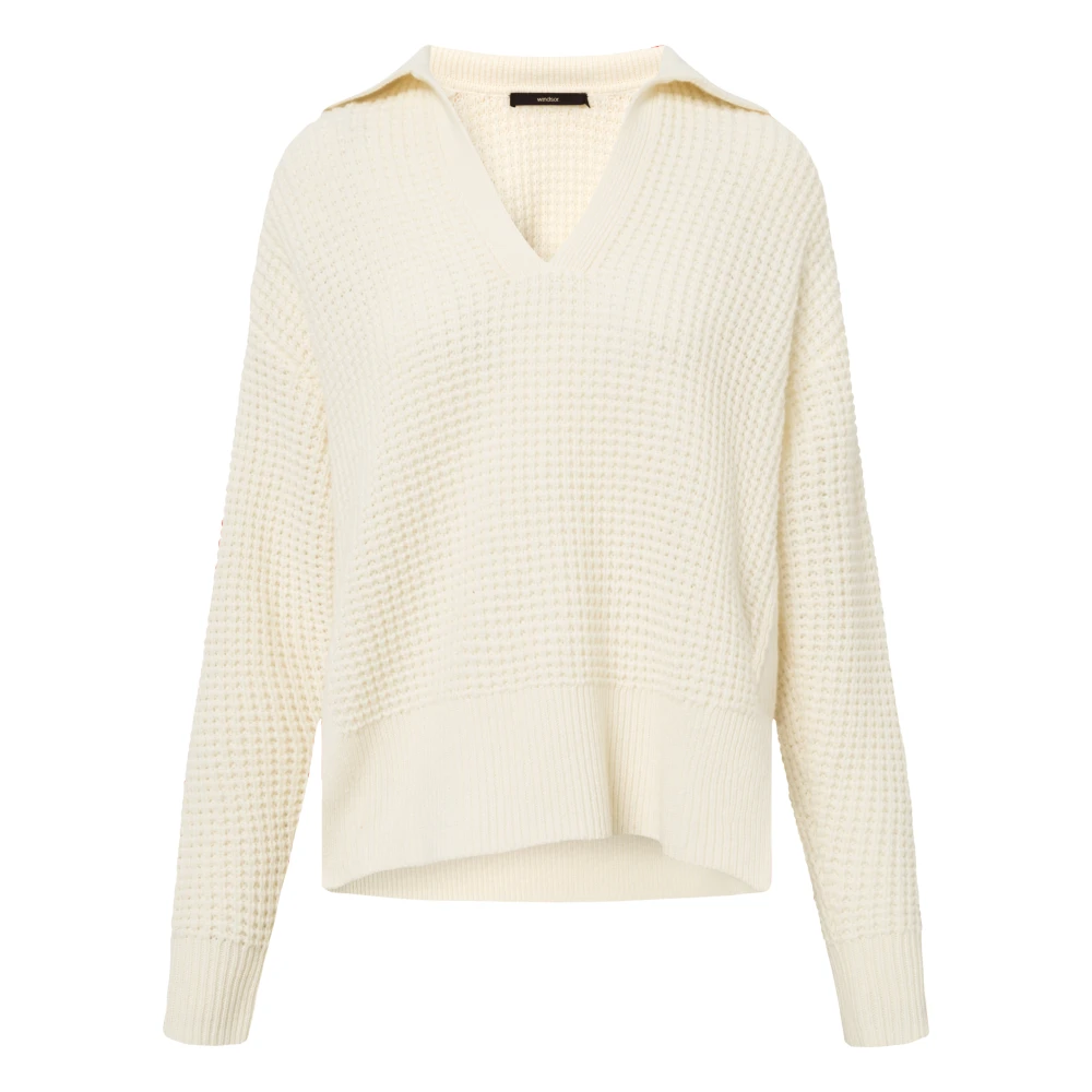 Windsor Luxe V-hals gebreid voor vrouwen White Dames
