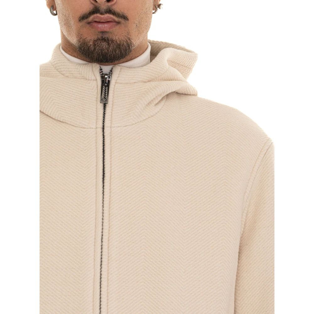Emporio Armani Wollen Hoodie met Ritszakken Beige Heren