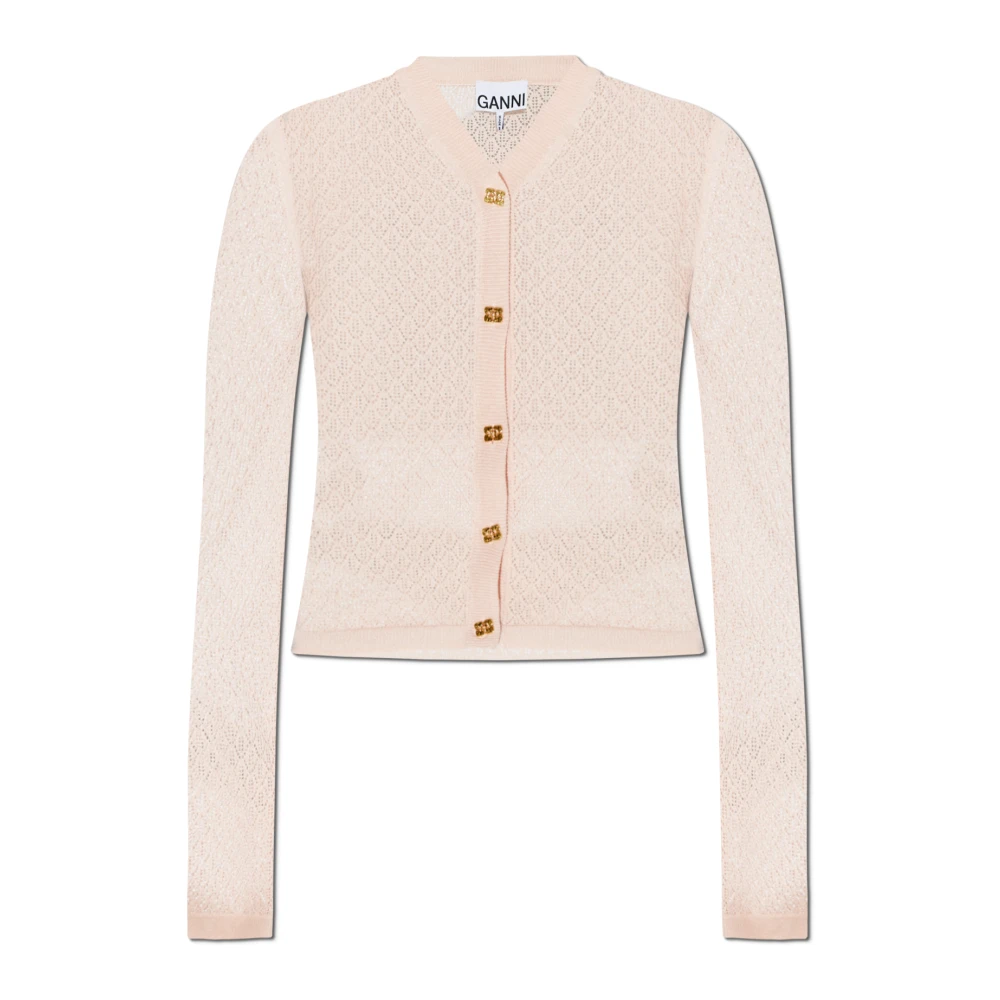 Ganni Pink Cardigans, Female, S, Transparent Turtleneck Cardigan