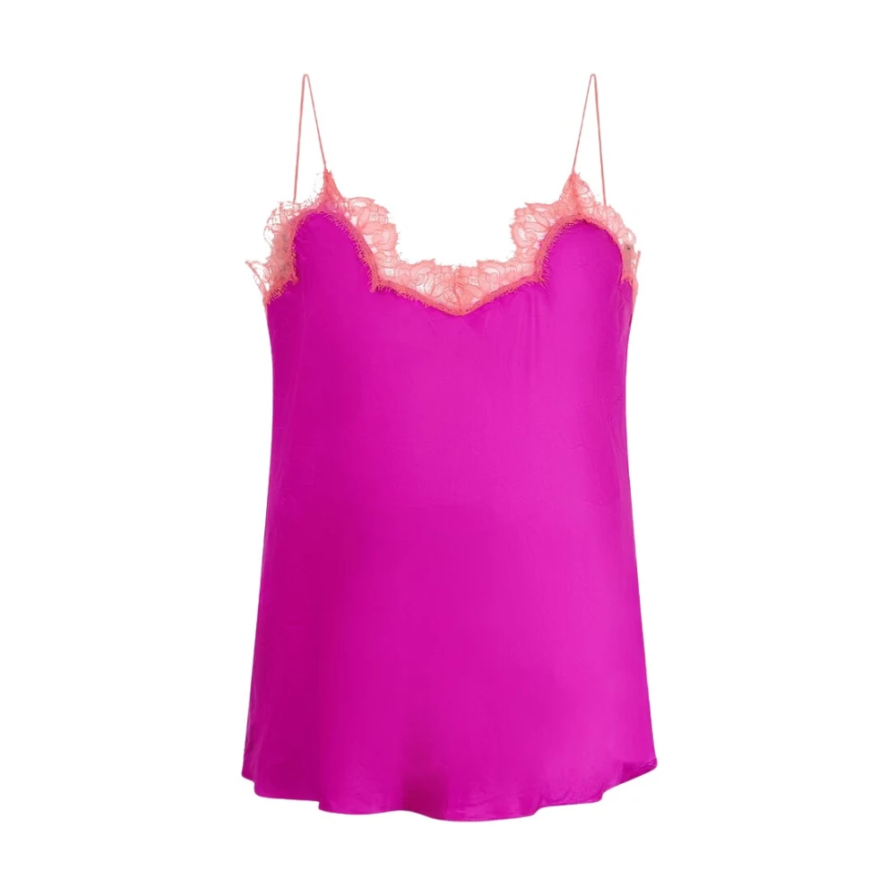 Roberto Cavalli , Sleeveless Tops, Female, Pink, M, Top With Lace Detailing