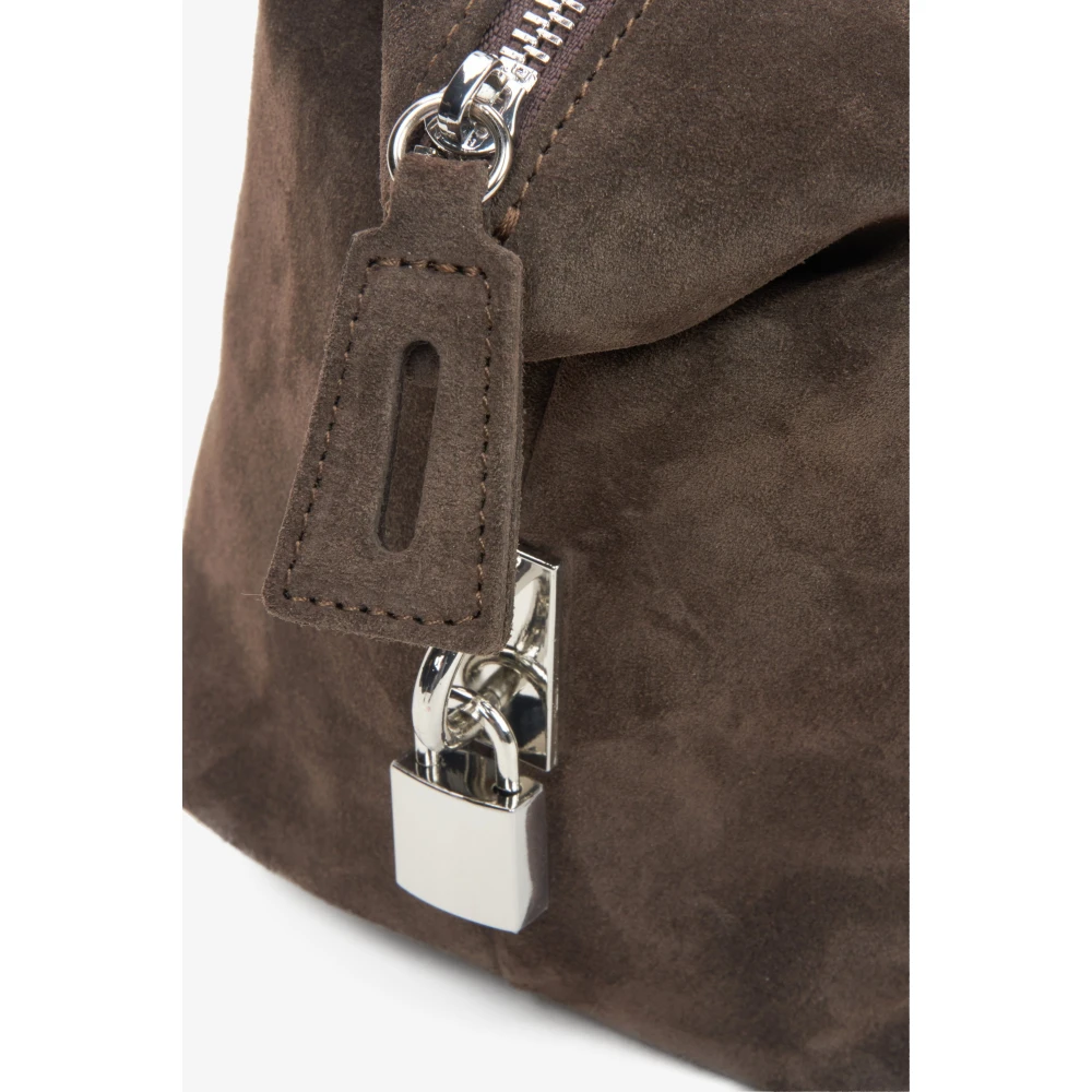 Estro Donkerbruine Satchel Handtas voor Vrouwen gemaakt van Premium Italiaans Echt Velours Brown Dames