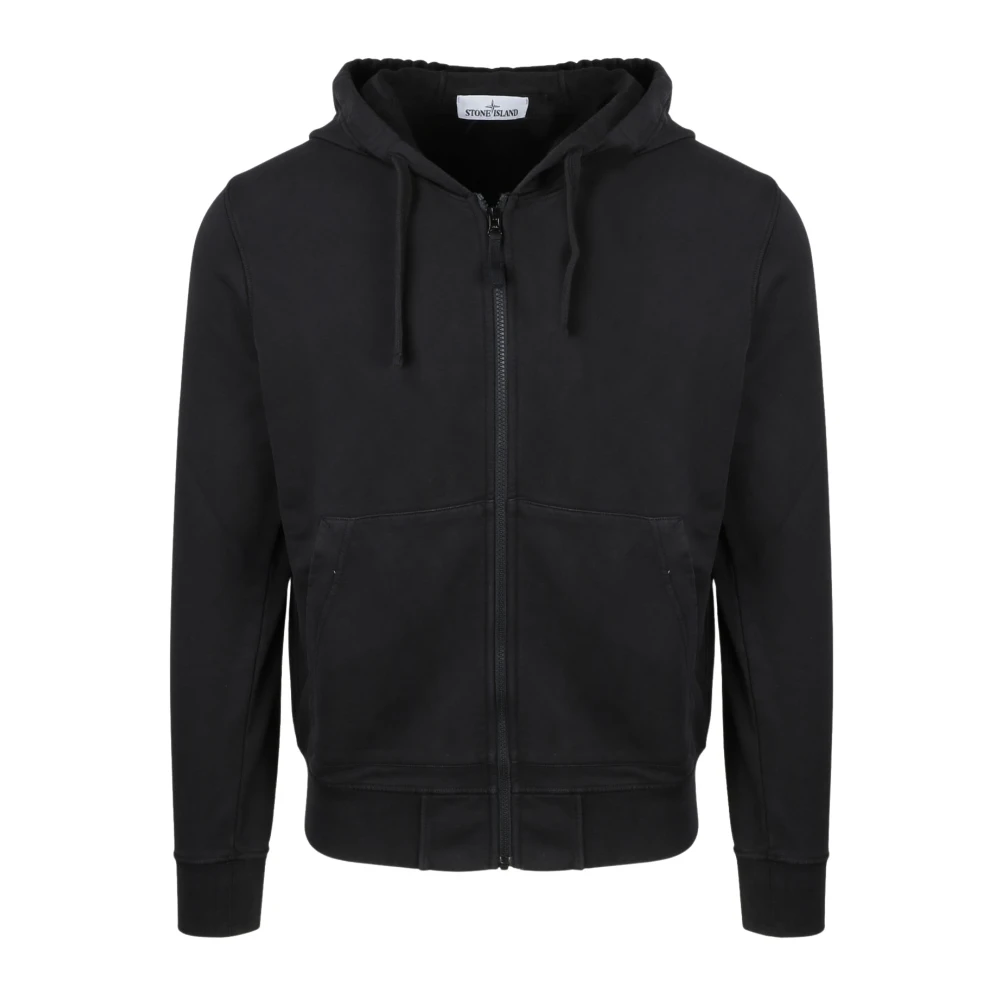 Stone Island Logo Rits Hoodie Jack Jersey Katoen Black Heren