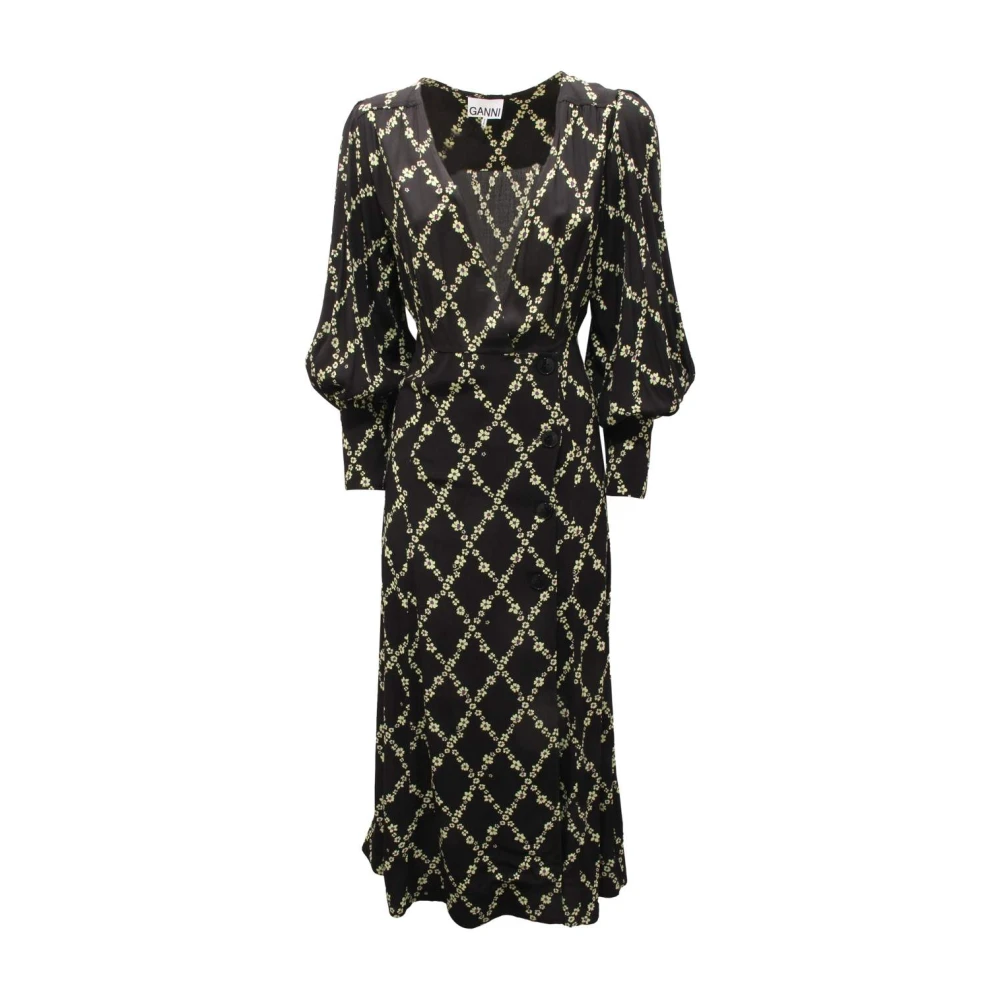 Ganni Women's Black Midi Dresses, Xs, Margarita Dress