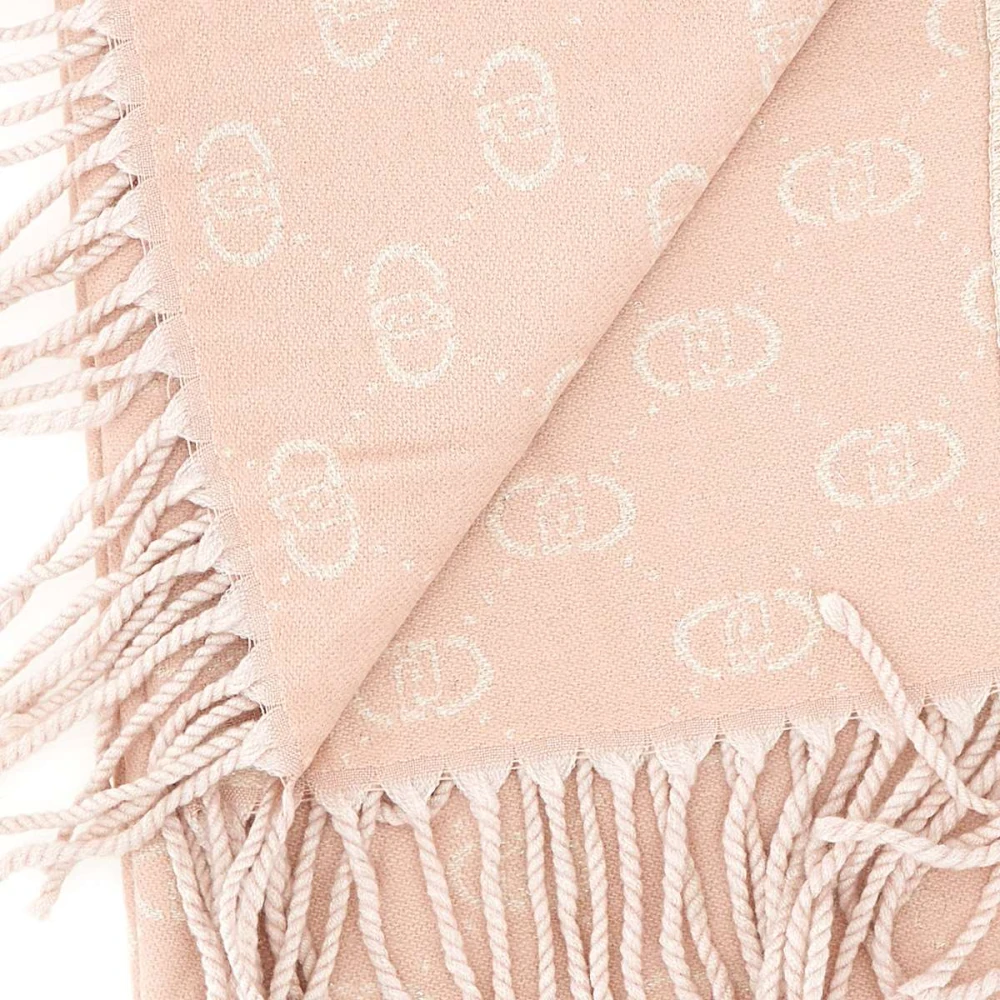 Liu Jo Roze Logo Jacquard Franje Sjaal Pink Dames