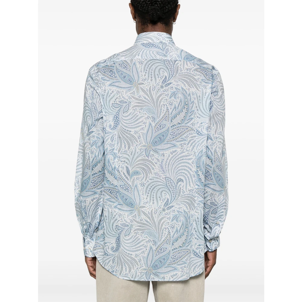 ETRO Kasjmierprint Shirt Wit Knoopsluiting voorzijde Blue Heren