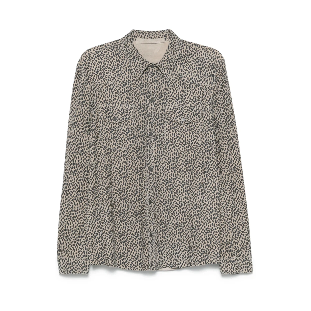 Salvatore Santoro Beige Leren Jas Klassieke Kraag Multicolor Heren
