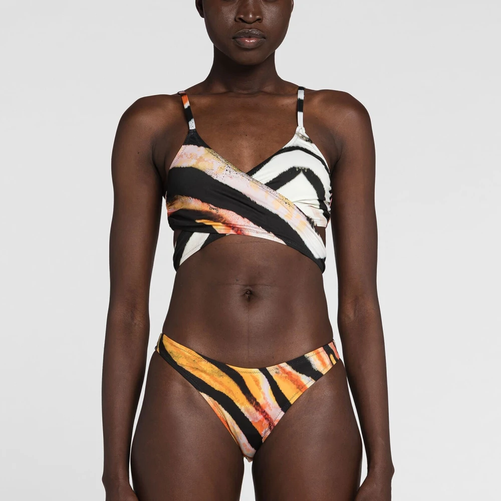 Roberto Cavalli Zebra Wrap Bikini Top V-hals Multicolor Dames