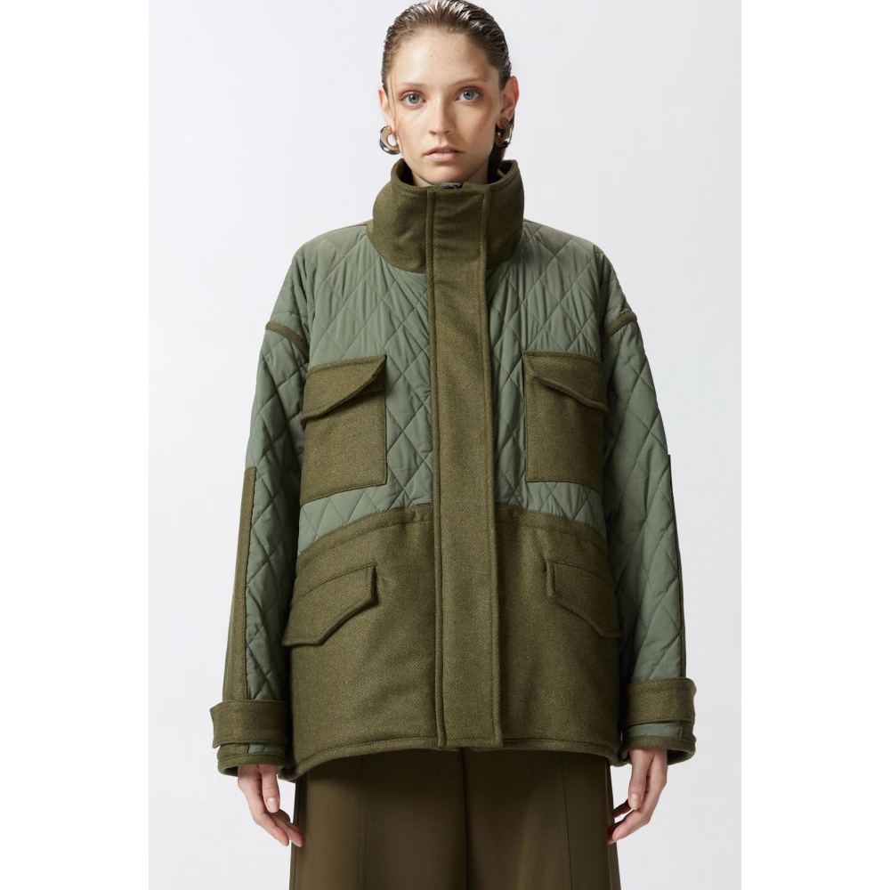 pinko Gewatteerde Parka Jas met Hoge Hals Green Dames