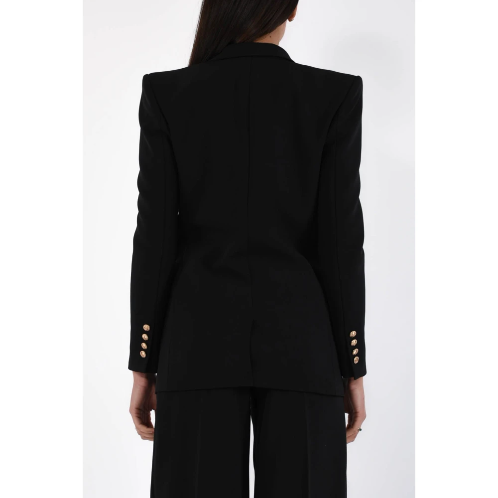 Elisabetta Franchi Gouden Knoop Crêpe Jas Black Dames