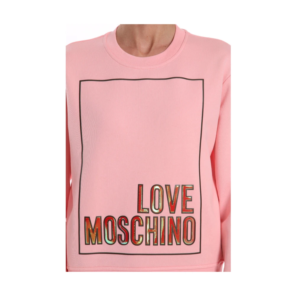 Love Moschino Katoenen sweatshirt met reliëf fluorescerend logo Pink Dames