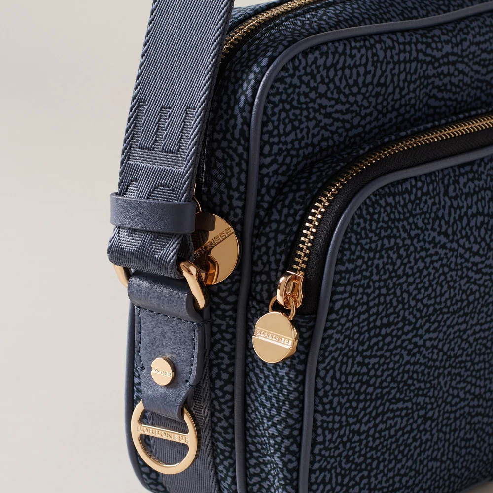Borbonese Geometrische Eco Line Denim Schoudertas Blue Dames