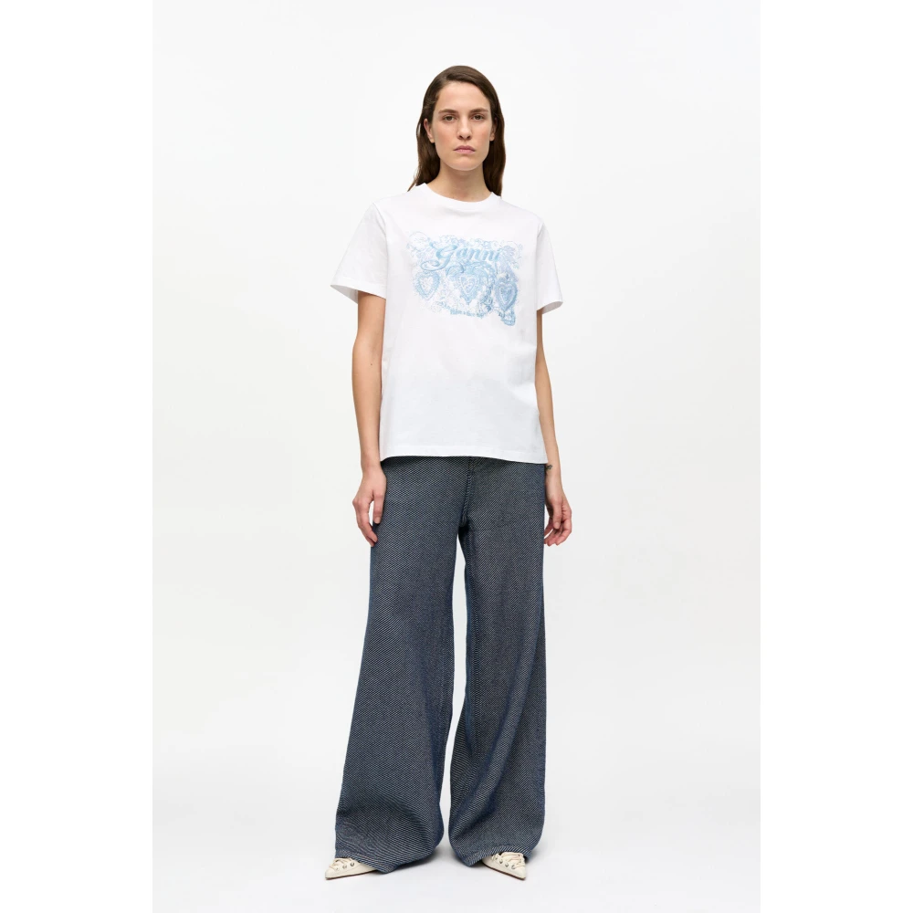 Ganni Wit Basis Tattoo Kant Relaxed T-Shirt White Dames