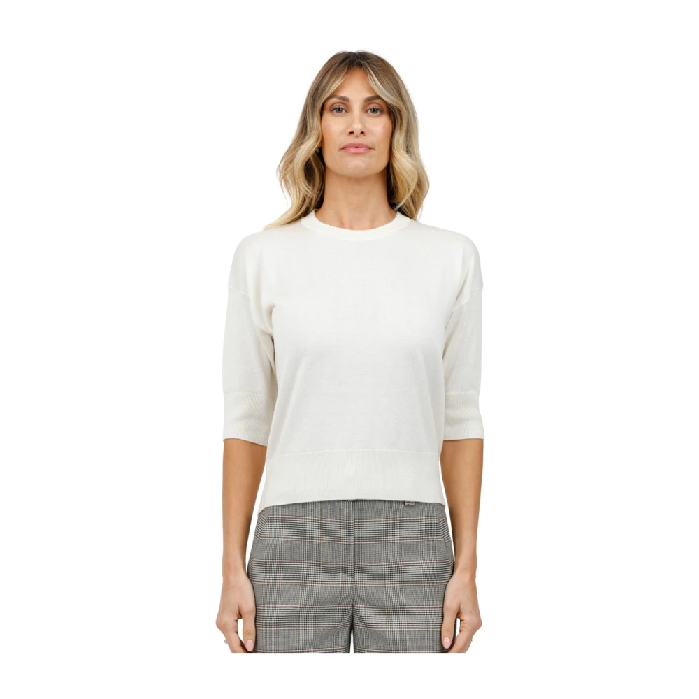 Alpha Studio Zijden en kasjmier top met driekwart mouwen White Dames