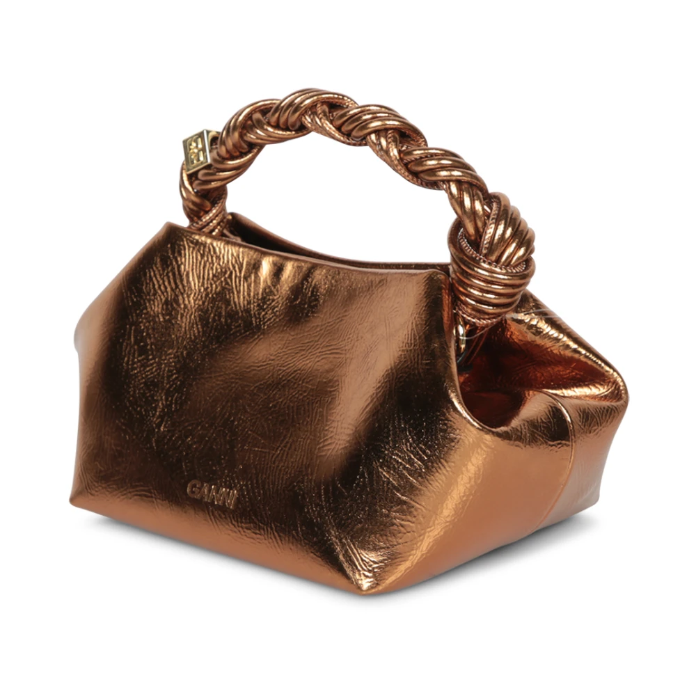 Ganni Bronzen Leren Tas met Gevlochten Handvat Yellow Dames