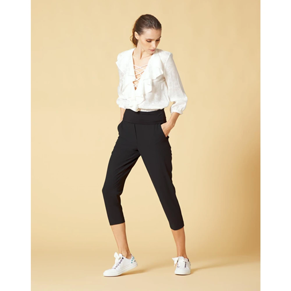 Manila Grace Stijlvolle Cropped Broeken Black Dames