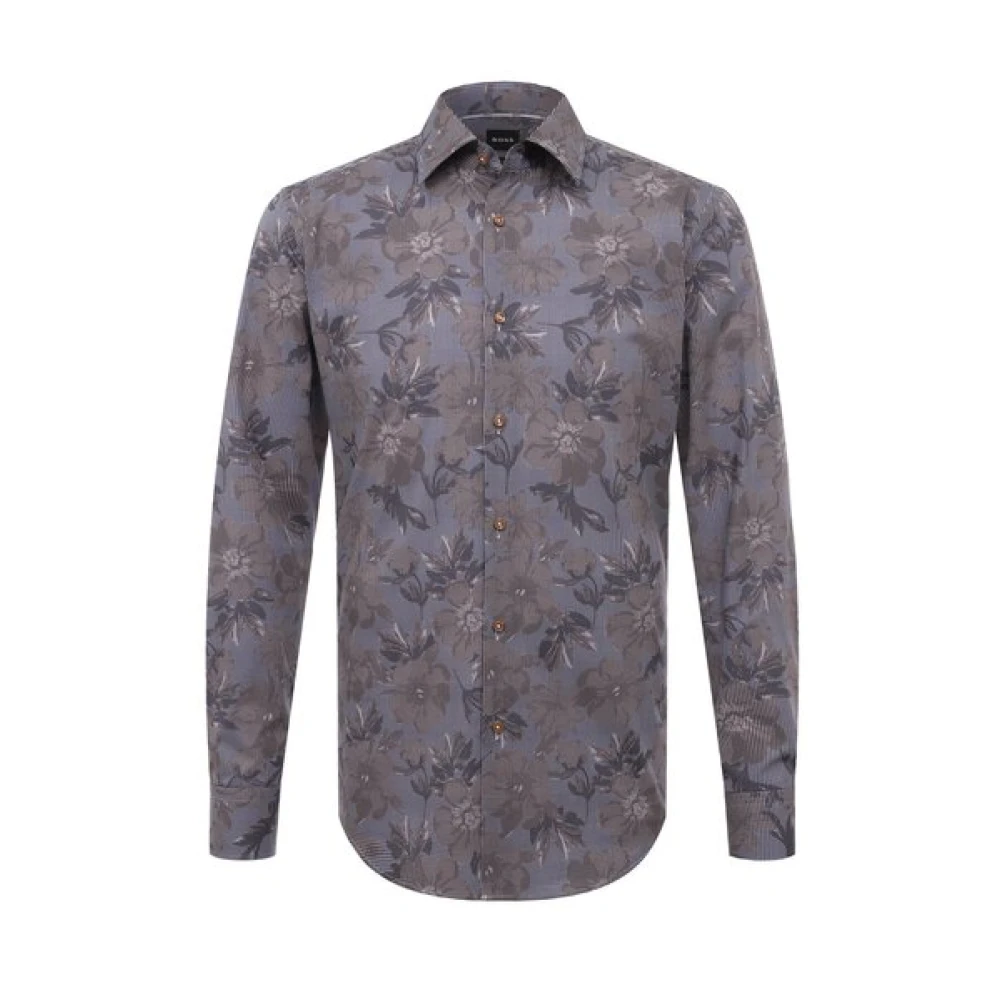 Hugo Boss Moderne bloemgeruite zakelijke overhemd Gray Heren