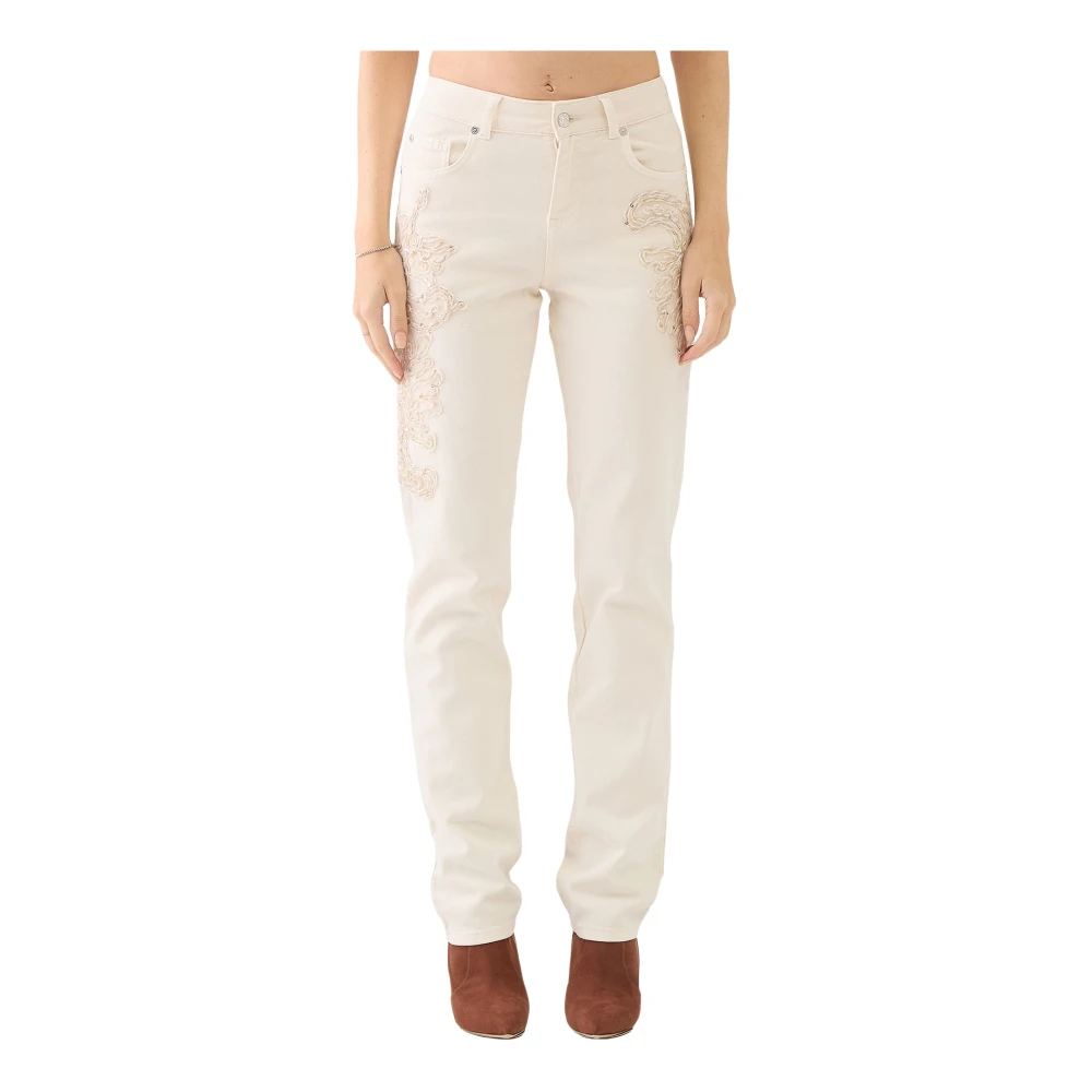 Ermanno Scervino Geborduurde Wide Leg Jeans Honing Beige Dames