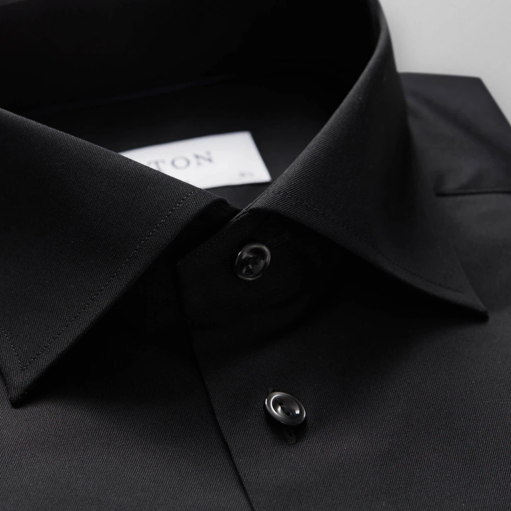 Eton Kreukvrije Signature Twill Overhemd Eigentijdse Stijl Black Heren