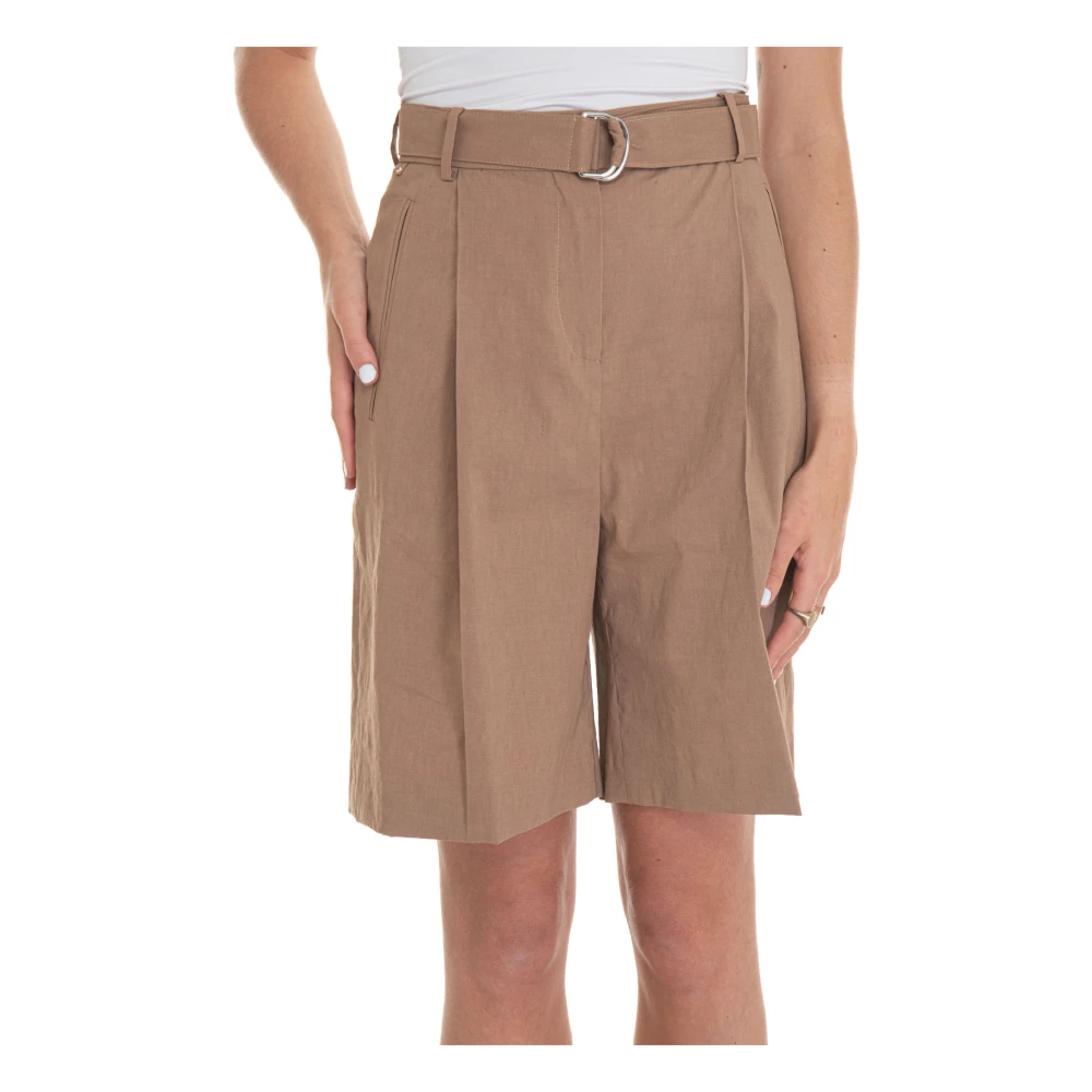 Boss Linnen Bermuda Shorts Wijde Pijpen Stretch Brown Dames