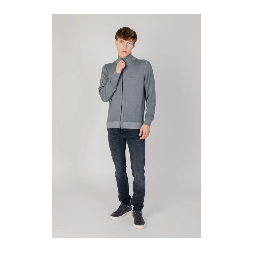 Hugo Boss Wollen Gebreide Vest Gray Heren