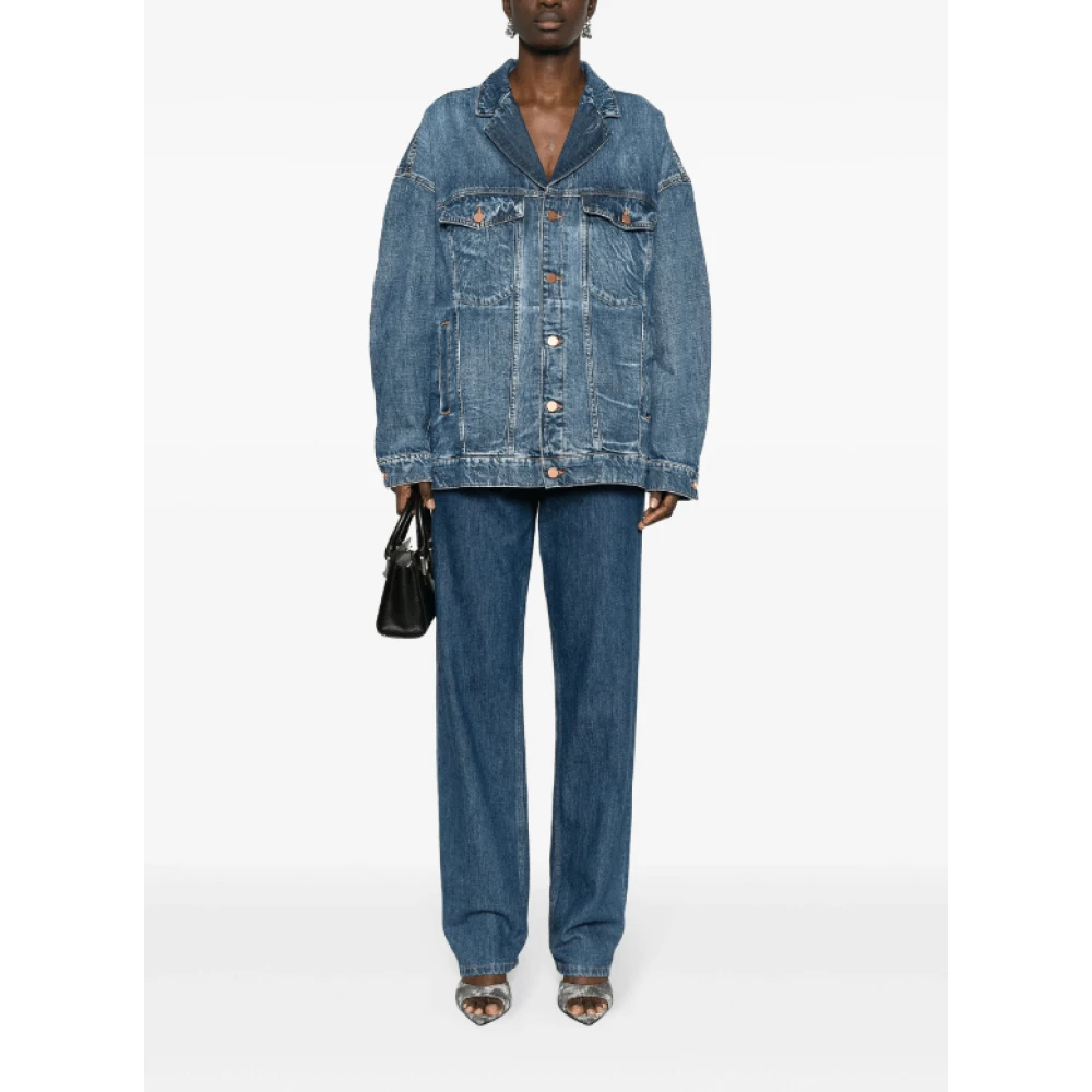 3X1 Indigo Denim Jack met Notched Revers Blue Dames