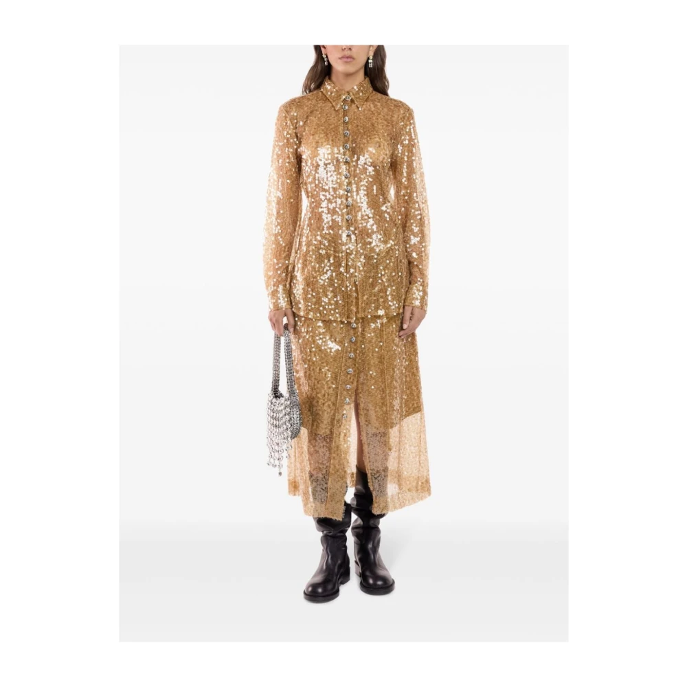 Paco Rabanne Bruine Paillet Mesh Midi Rok Yellow Dames