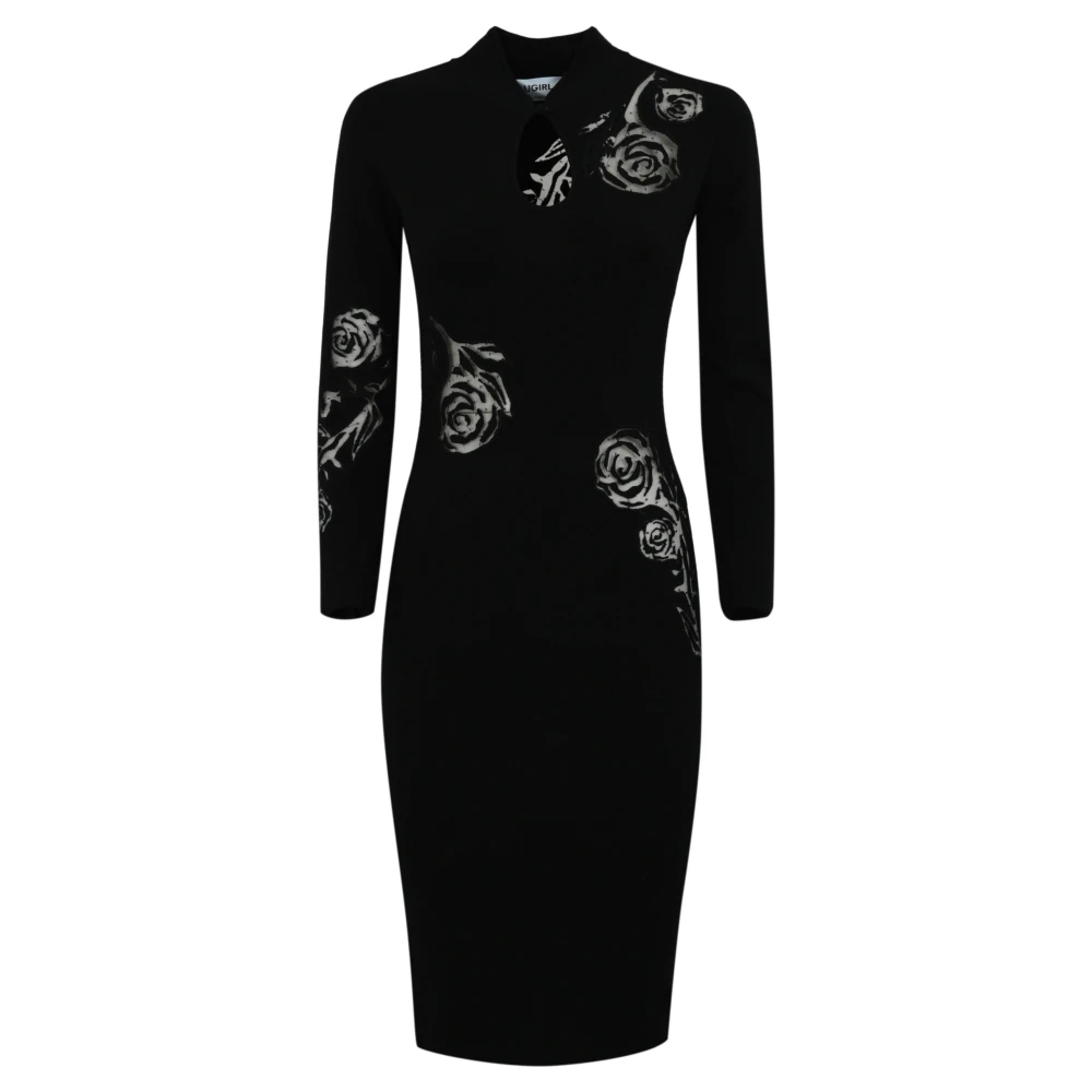 Blugirl Bloemen Zwarte Jurk met Lange Mouwen Black Dames