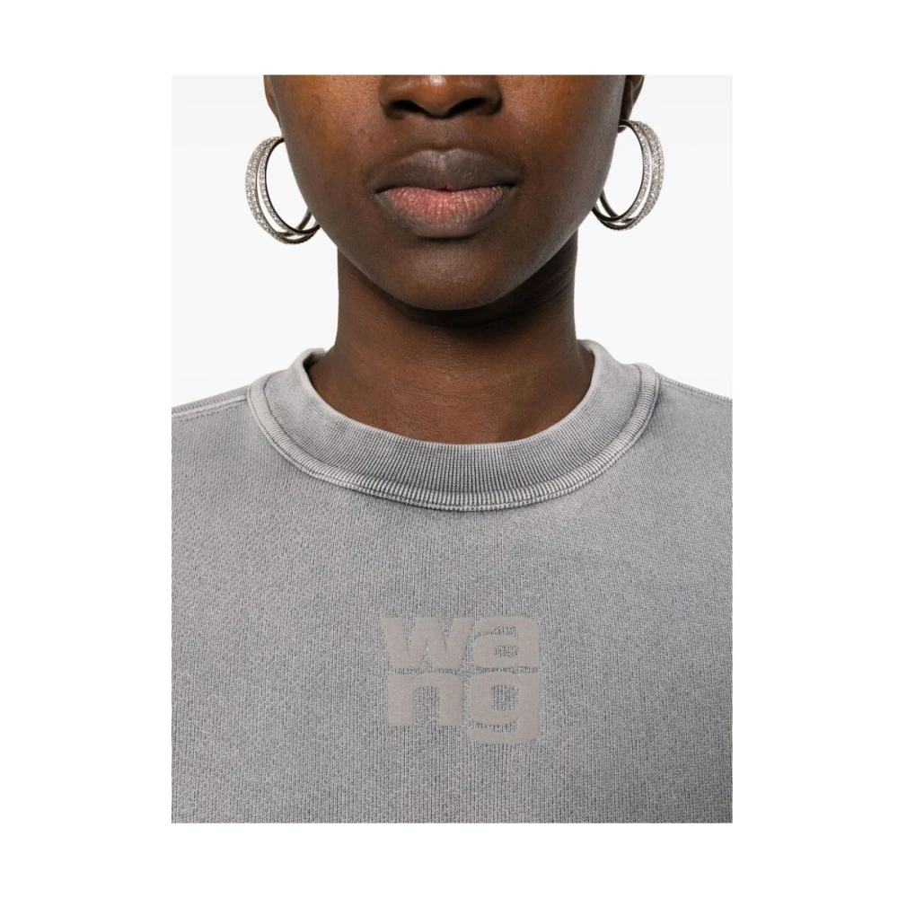 T by Alexander Wang Grijze Acid Wash T-Shirt met Ingelegd Logo Gray Dames