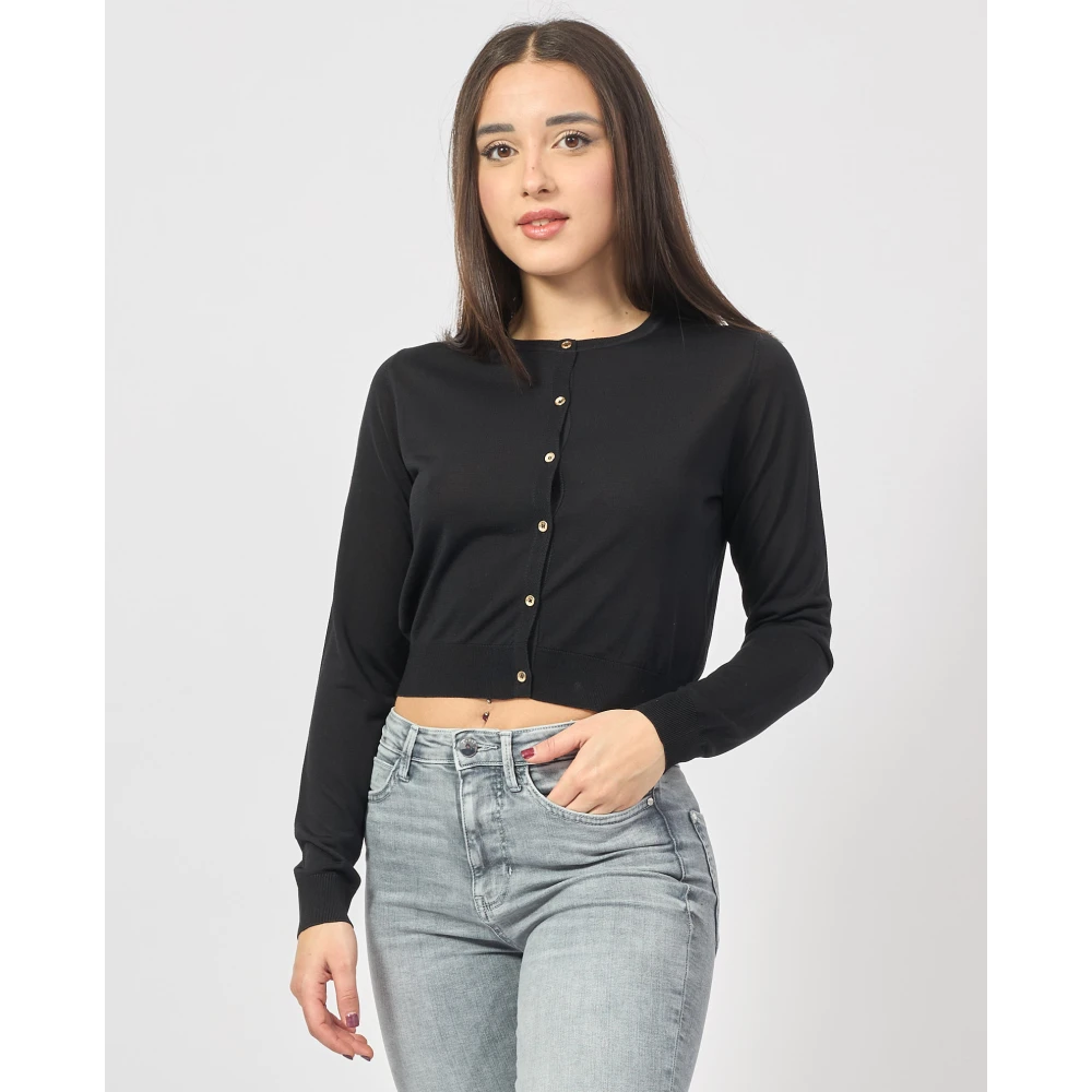 Fracomina Zwarte Vest met Zijden Knopen Black Dames