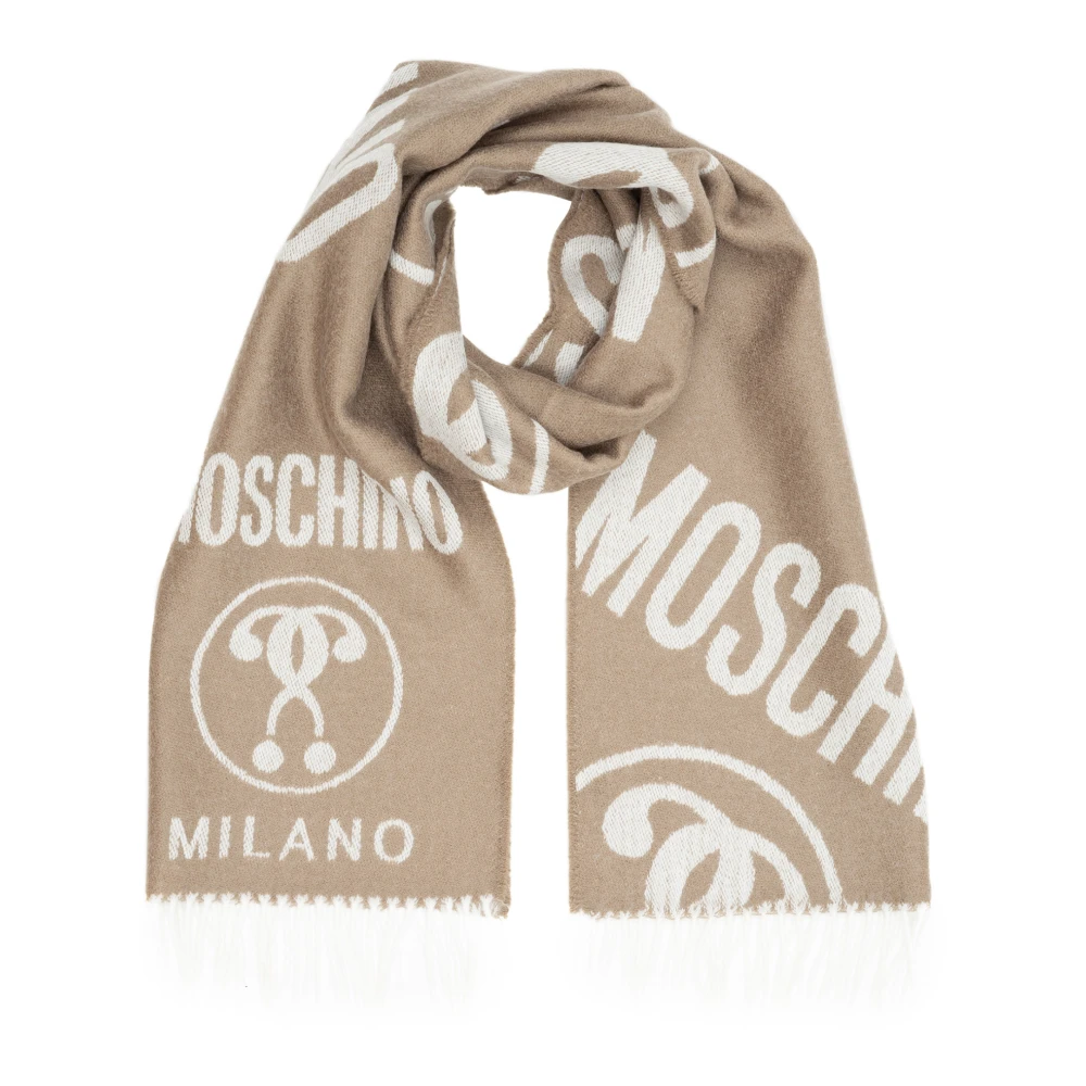 Moschino Logo Franje Wollen Sjaal Beige Heren