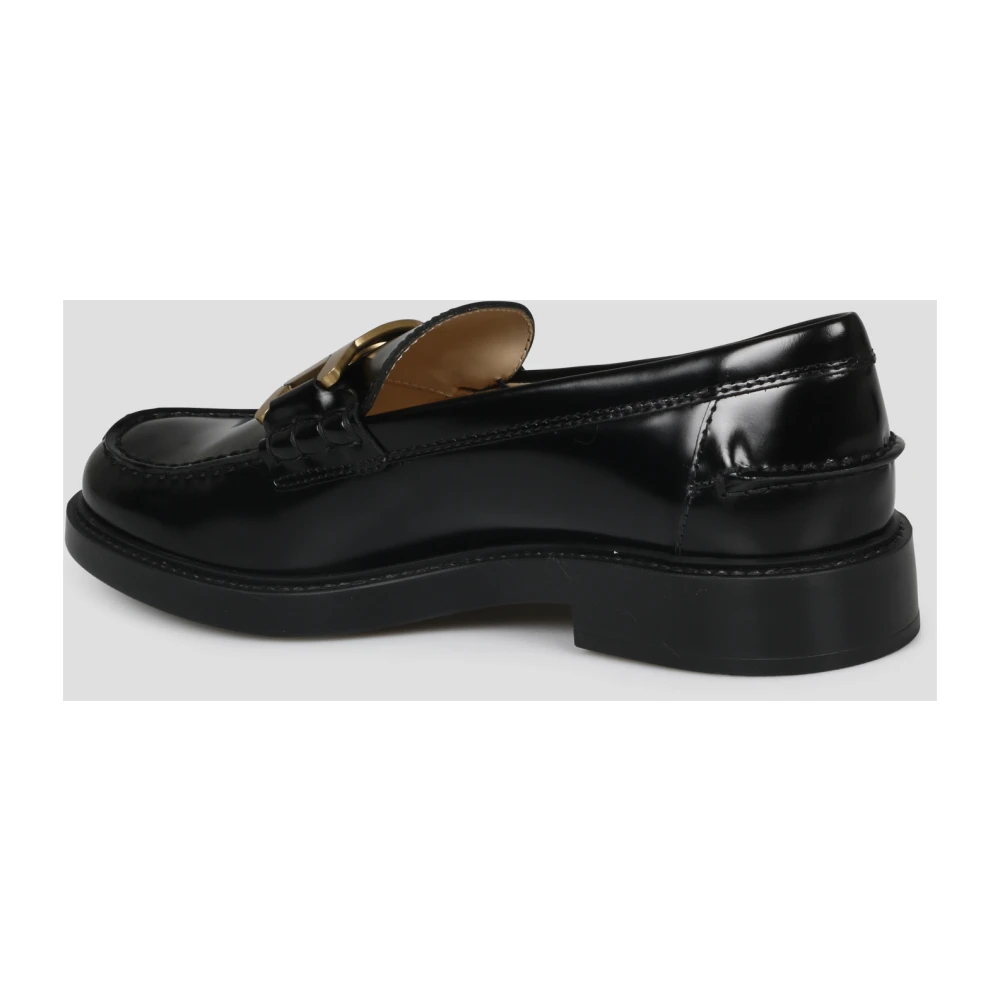 TOD'S Loafers van geborsteld leer met metalen ketting Black Dames