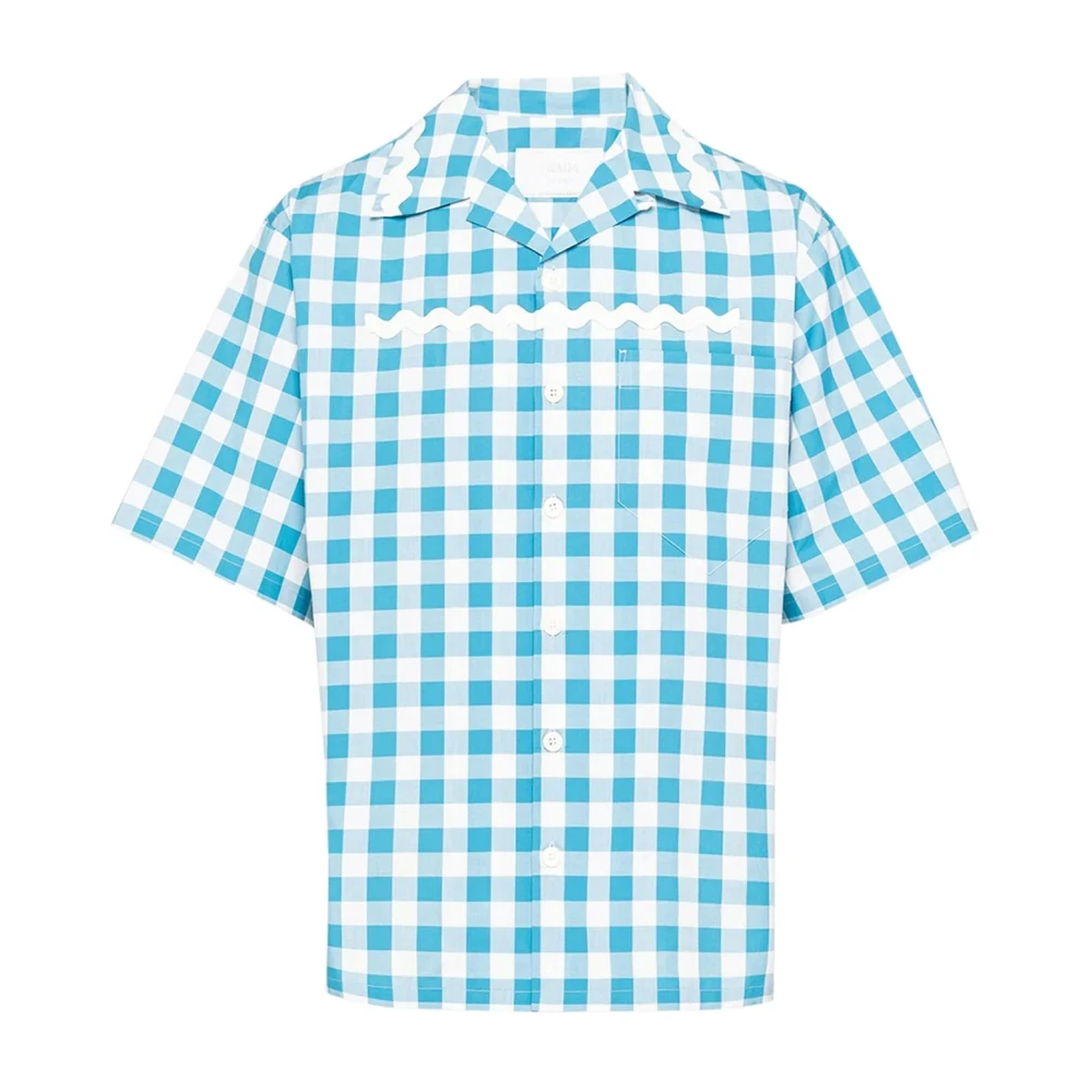 Prada Men's Blue Checked Cotton Shirt - Short Sleeve Shirts - M - Shirts