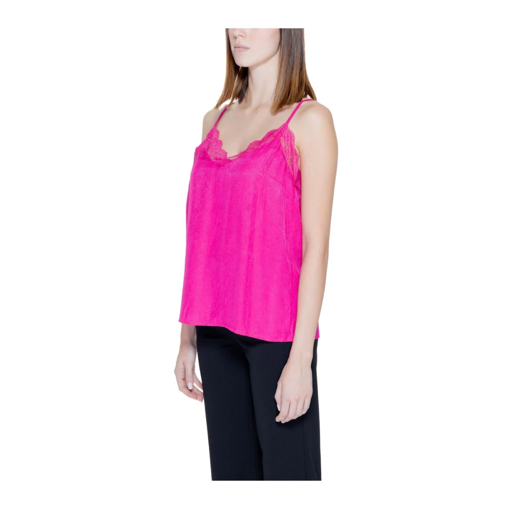 VILA Spets V-ringad Cami Topp Pink, Dam