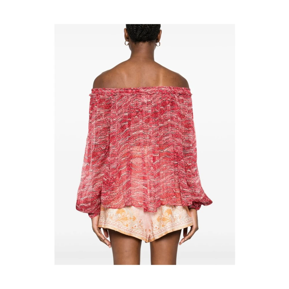 Isabel Marant Étoile Klaprood Off-Shoulder Elastische Top Pink Dames