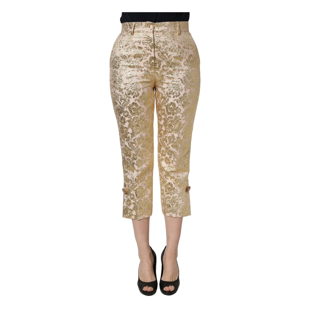 Dolce & Gabbana Women's Yellow Floral Jacquard Crop Trouser Trousers - Cropped Trousers - M - Trousers