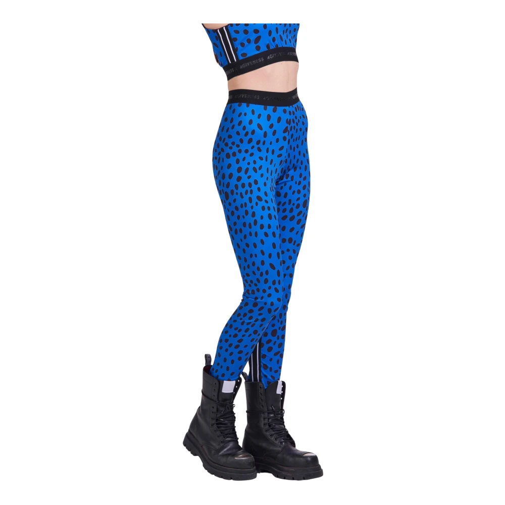 4Giveness Polka Dot Lycra Leggings Elastisch Logo Blue Dames