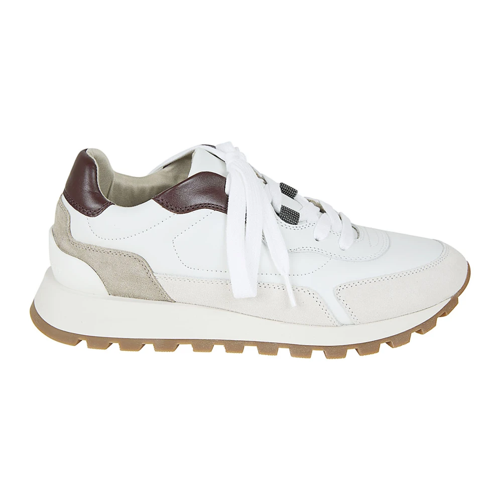 Brunello Cucinelli Low-top leren sneakers met Monili-detail Dames Schoenen Veelkleurig Multicolor