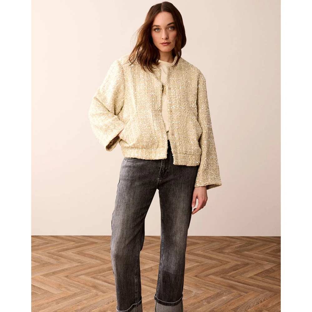 Summum Woman Tweed Sequins Jas Stijlvol Model Beige Dames