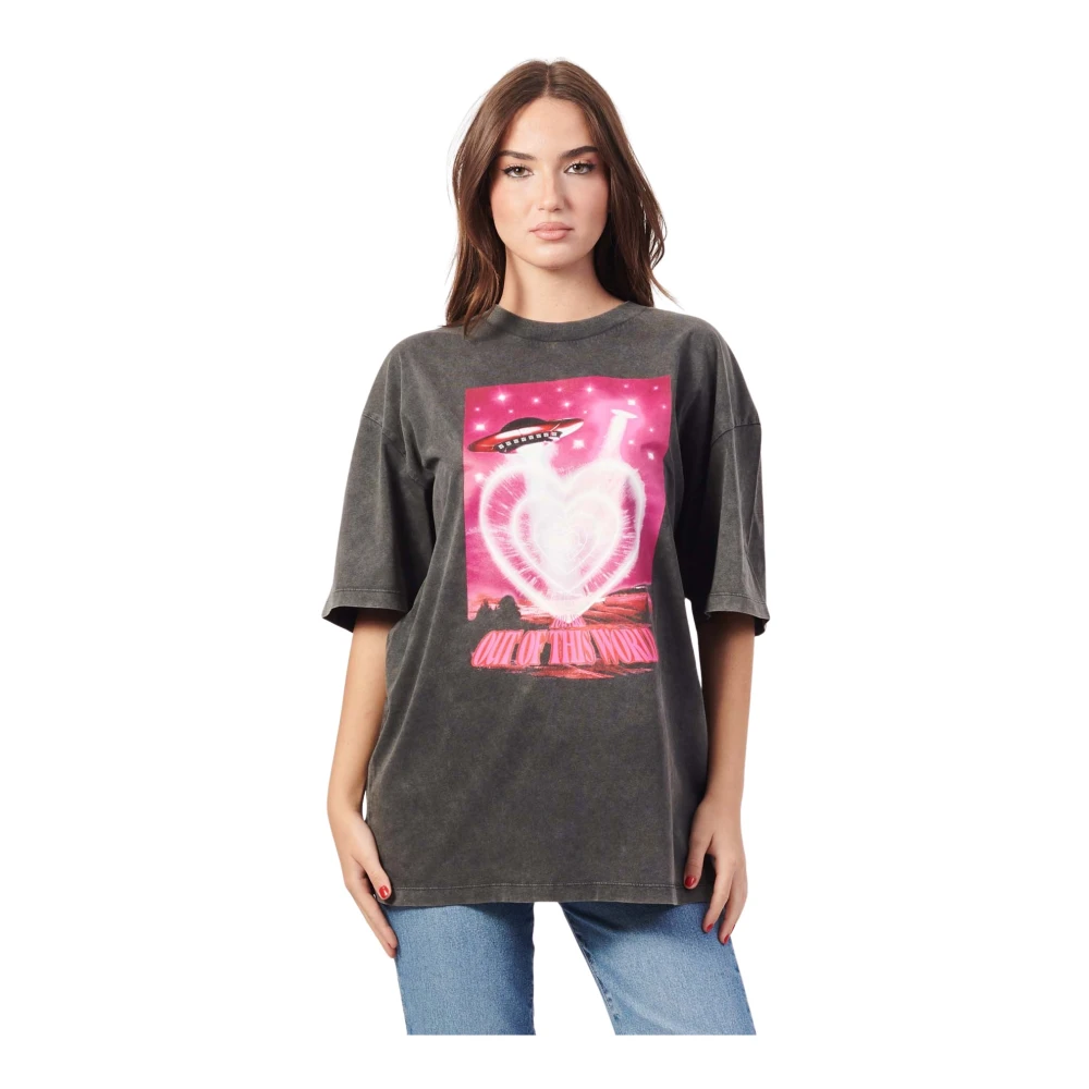 Hugo Boss Zwarte T-shirt met UFO-print Black Dames