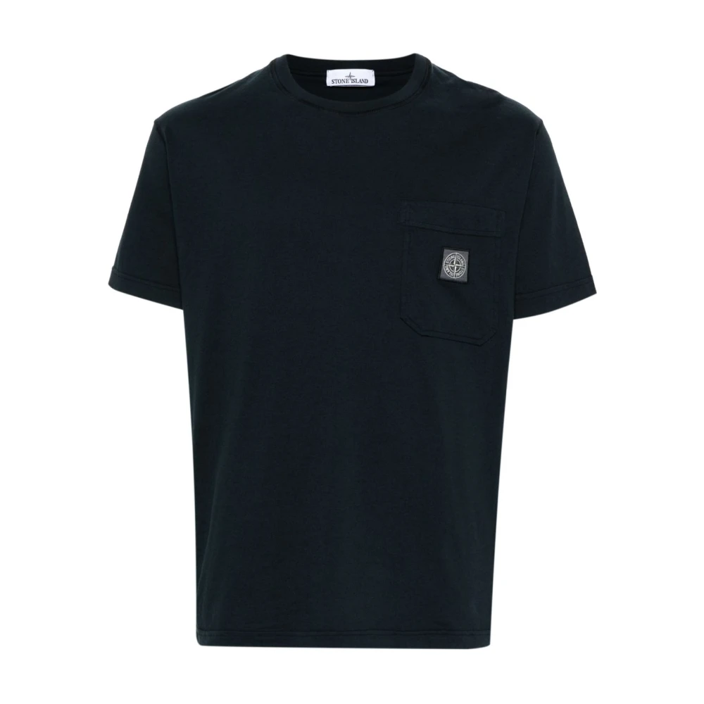 Stone Island Men's Blue T-Shirts, Xl, Pocket T-Shirt With Logo Patch
