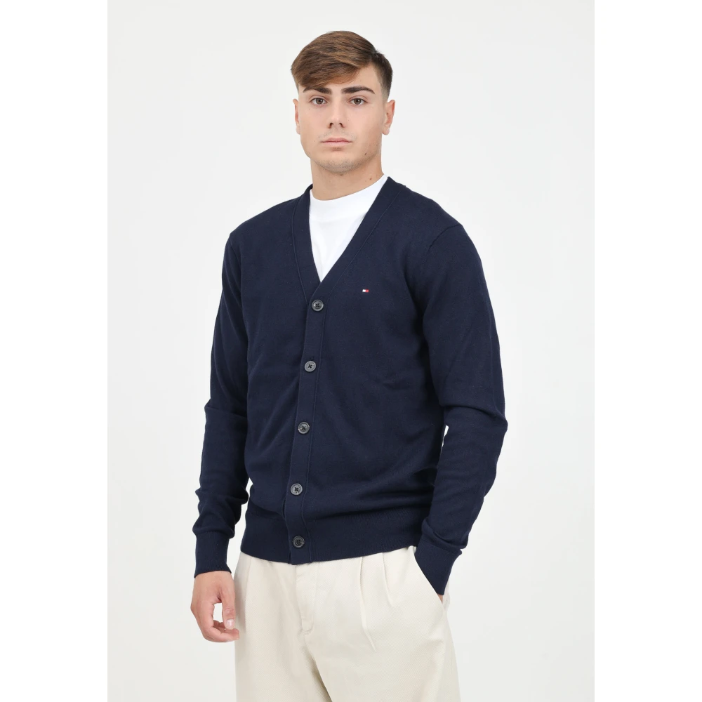 Tommy Hilfiger Blauwe Korte Cardigan met Vlag Borduurwerk Blue Heren