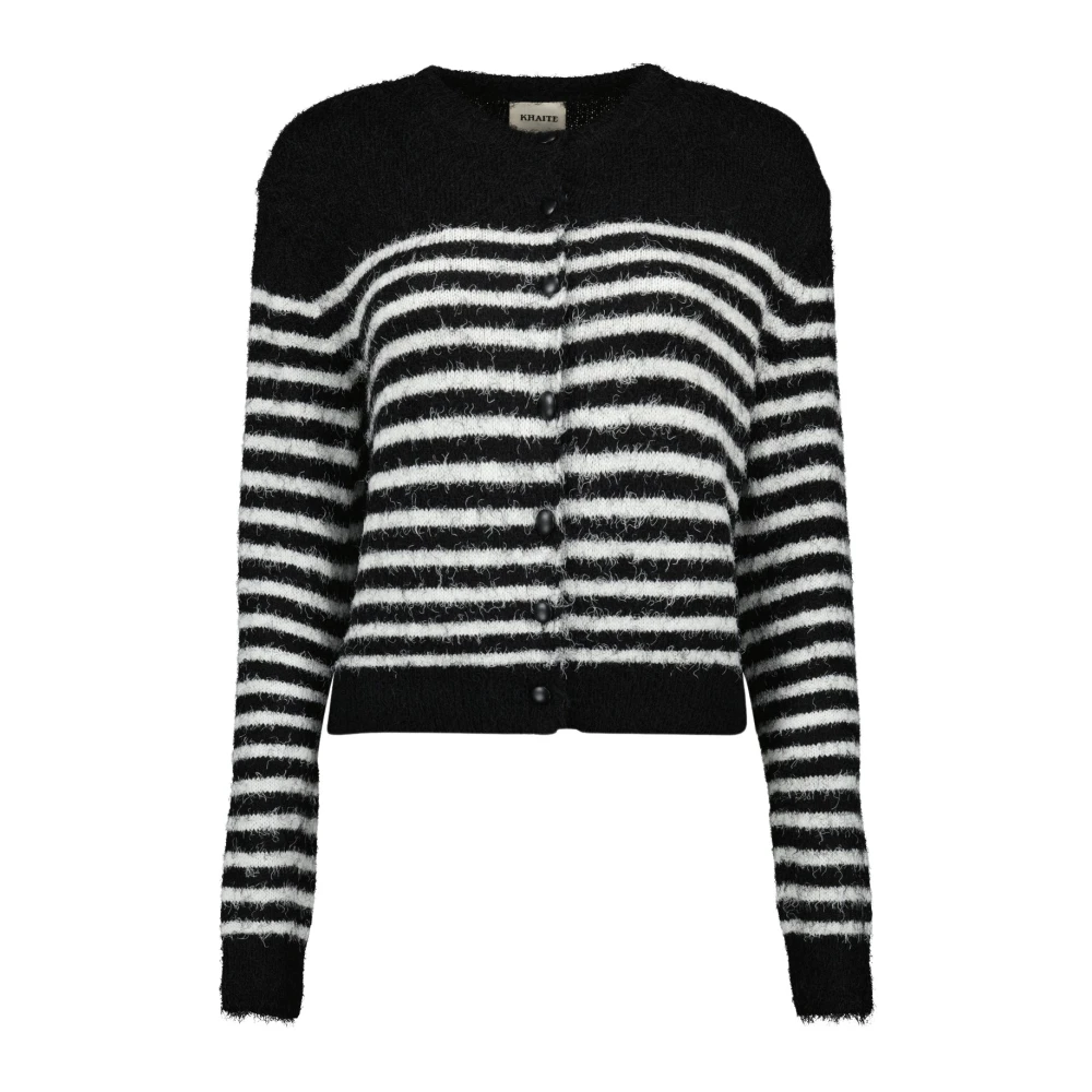 Khaite Women's Black Cardigans, S, Striped Silk Cashmere Cardigan