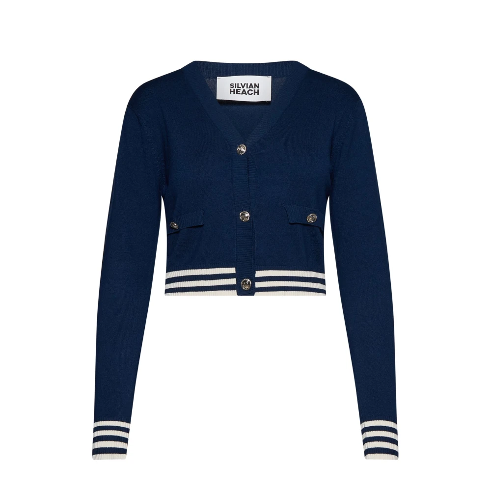 Silvian Heach Donna Blu Cardigan Corto Con Dettagli Decorativi