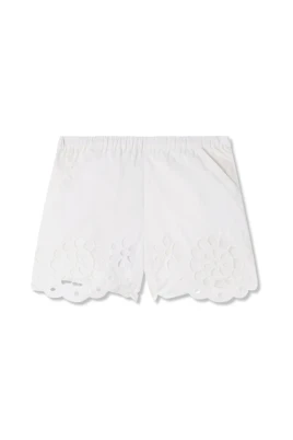 Shorts med blommig brodyr och genombrutet mönster