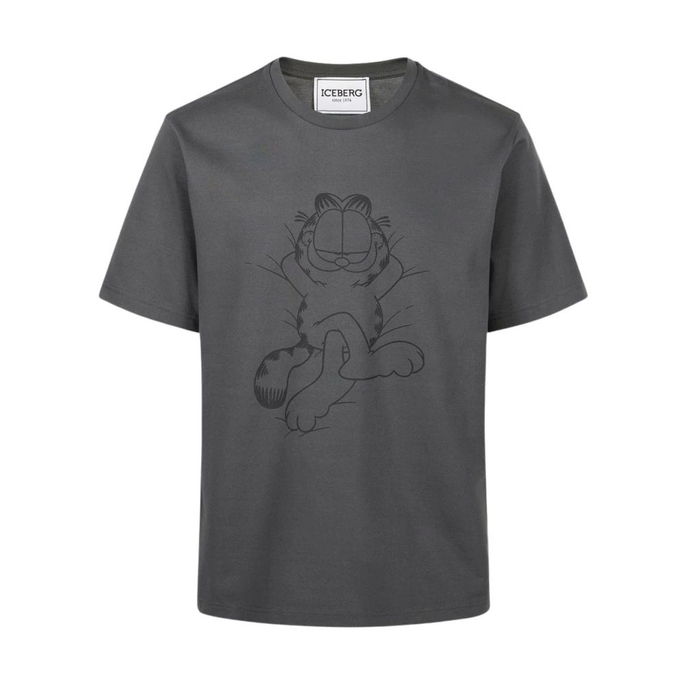 Iceberg Grijze katoenen jersey T-shirt met Lazy Garfield print Gray Heren