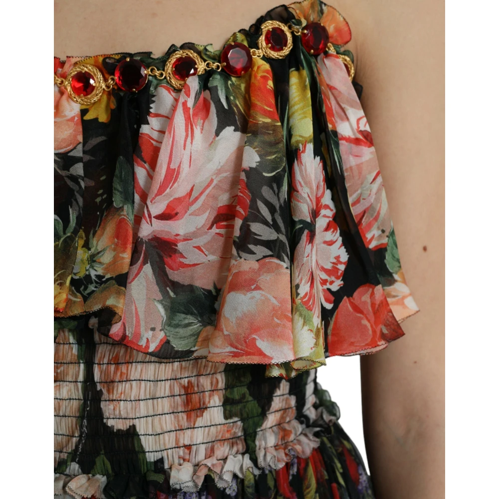 Dolce & Gabbana Zijden maxi-jurk met bloemenprint Multicolor Dames