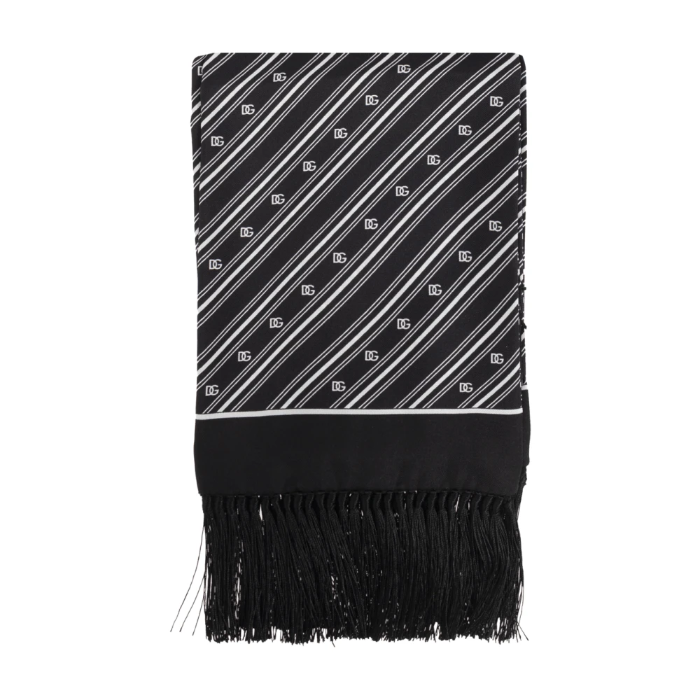 Dolce & Gabbana Zijden sjaal met franjes Black Heren