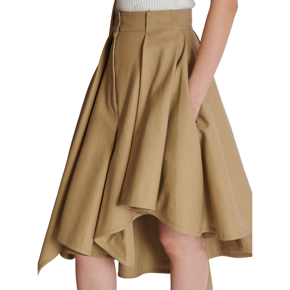 Balmain Asymmetrische geplooide katoenen rok Beige Dames
