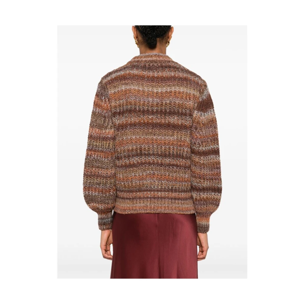 Louise Misha Chunky Gebreide Gestreepte Crew Neck Sweater Brown Dames